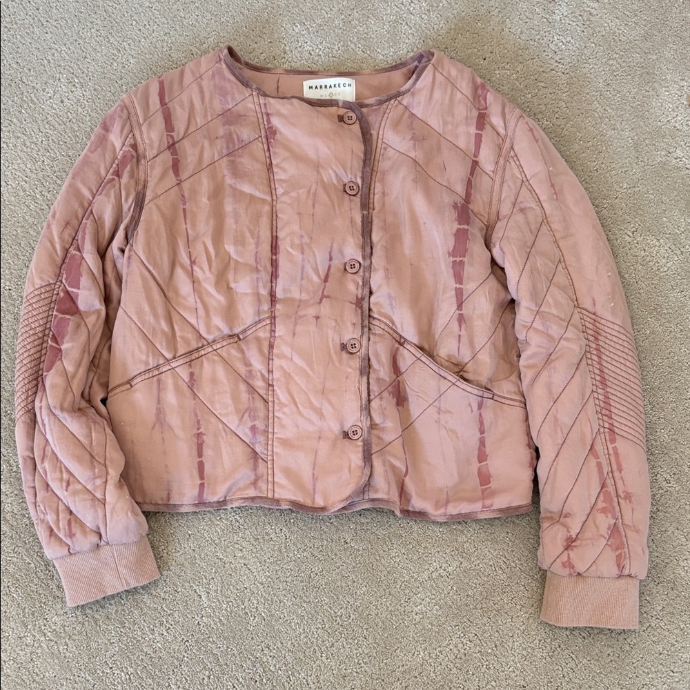 Marrakech for Anthropologie Women's Pink Quilted bomber Jacket Sz M